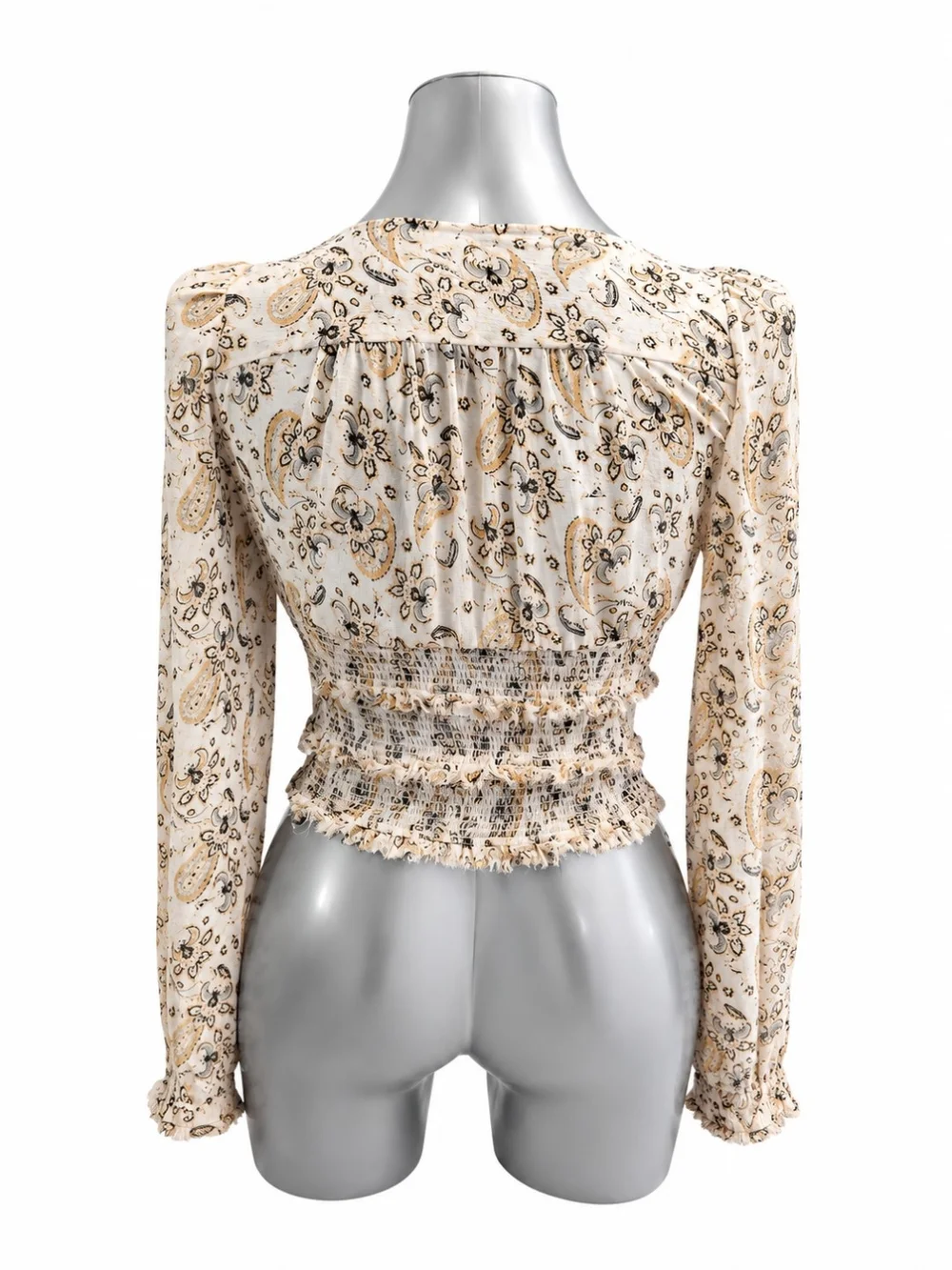 Free People Floral Smocked Crop Top Medium Boho Peasant Blouse EUC